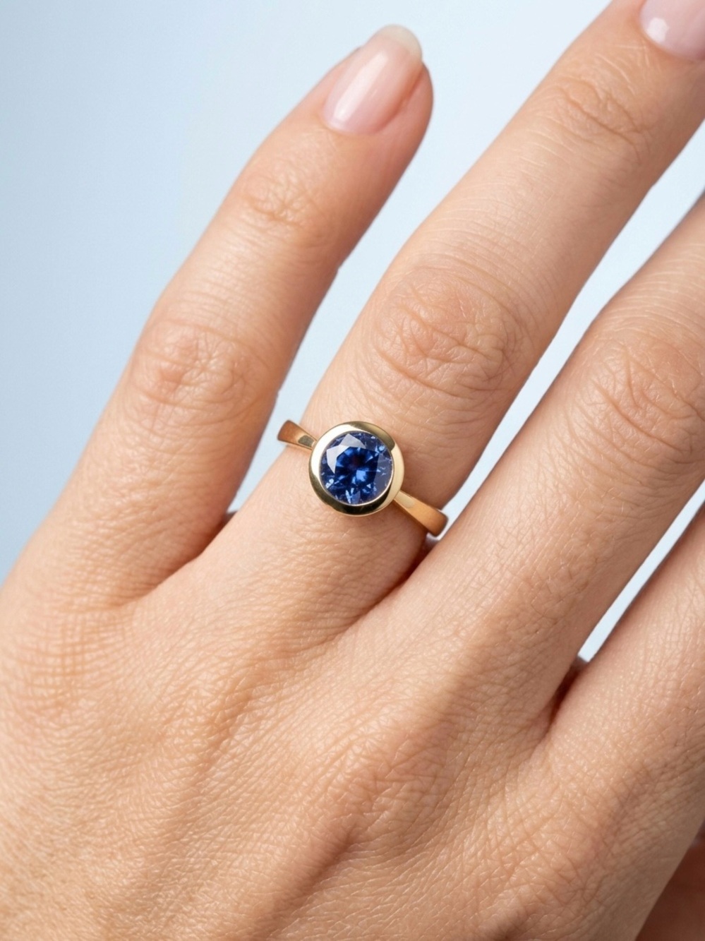 14K Solid Gold Ring with Blue Topaz Gemstone - Women's Fine Jewelry